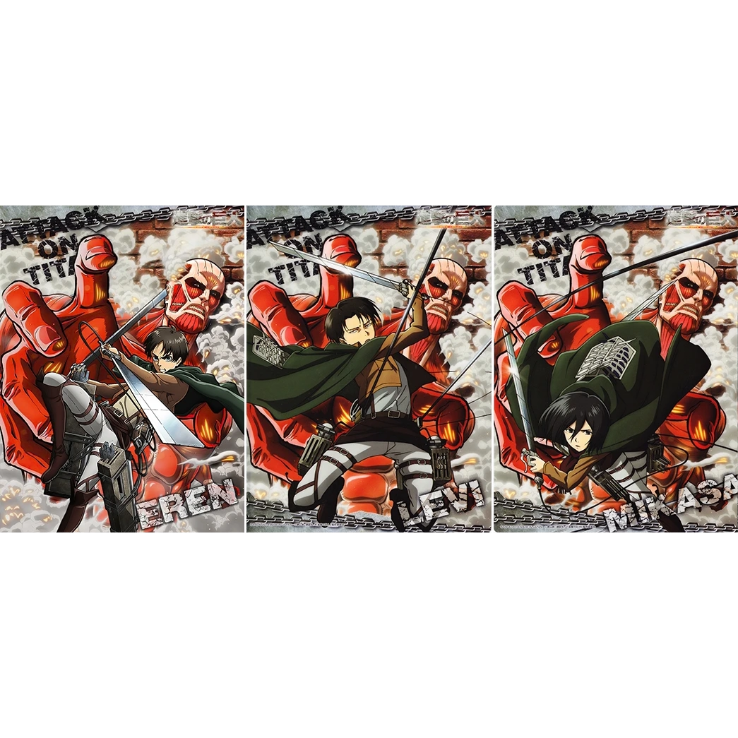 Poster réticulaire 3D L&rsquo;attaque des titans – Eren, Mikasa & Livaï