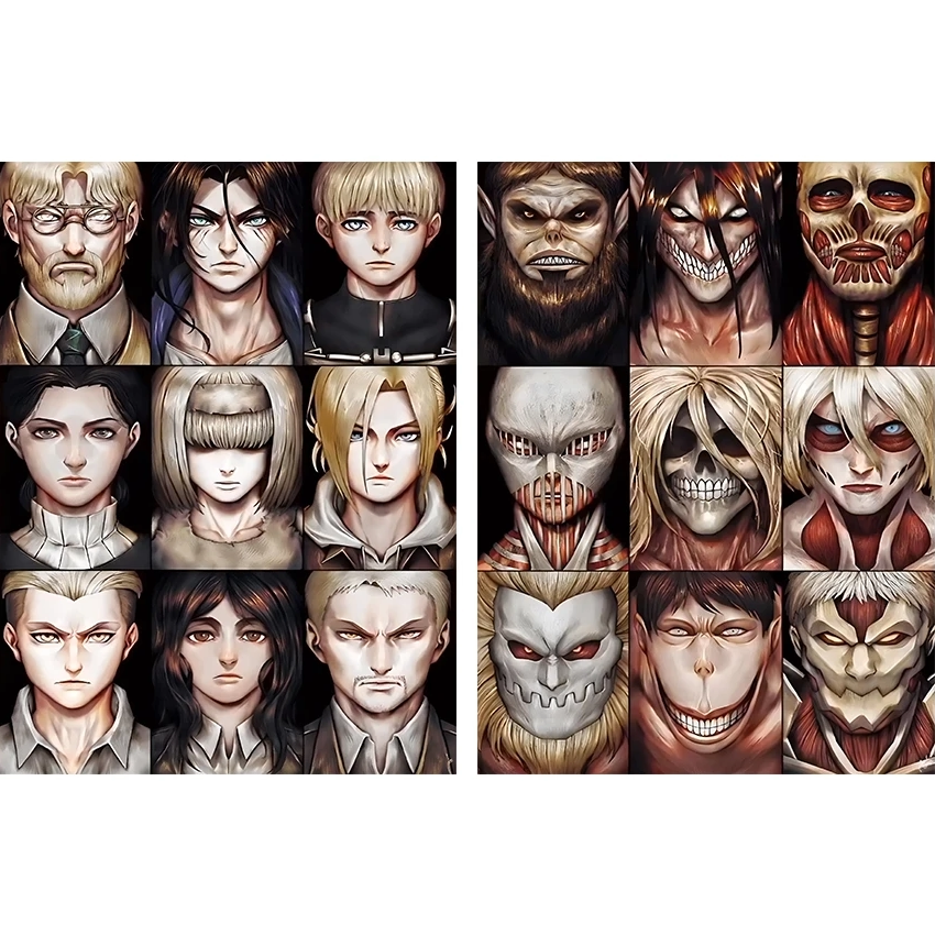 Poster réticulaire 3D L&rsquo;attaque des titans – Portraits des titans