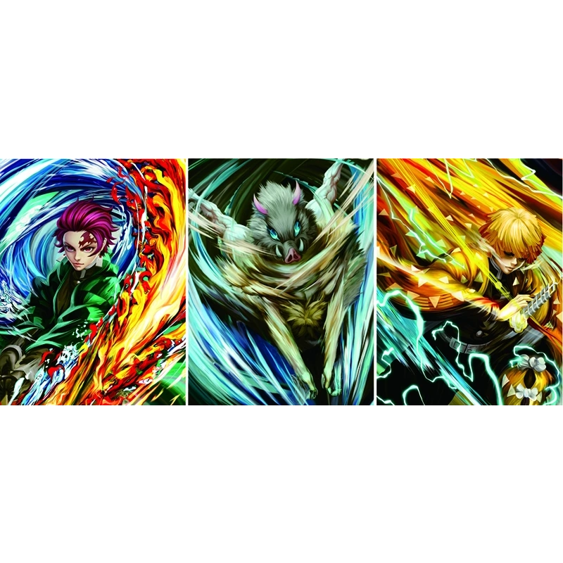 Poster réticulaire 3D Demon Slayer – Tanjiro, Inosuke & Zenitsu