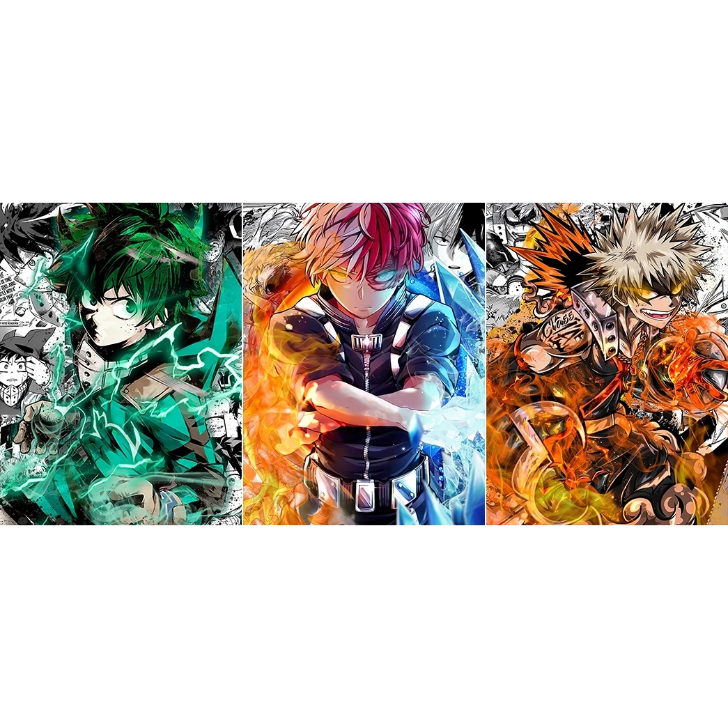 Poster réticulaire 3D My Hero Academia – Todoroki, Bakugo & Midoria