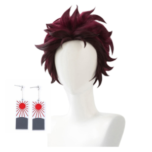 Wig Demon Slayer + Boucles d'oreille - Tanjiro Kamado