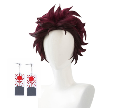 Wig Demon Slayer + Boucles d&rsquo;oreille – Tanjiro Kamado